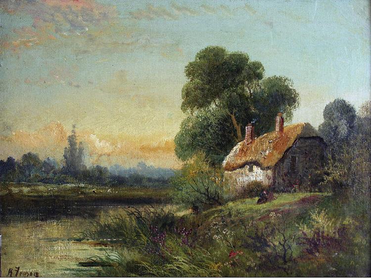 Robert Fenson View with a Cottage by a Stream Germany oil painting art